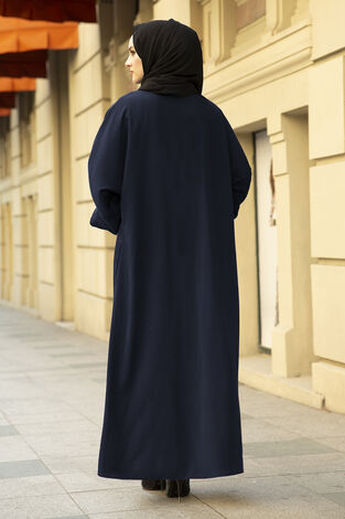 Nakışlı Taş Detaylı Abaya Elbise 170ASH-11455 Lacivert - Thumbnail