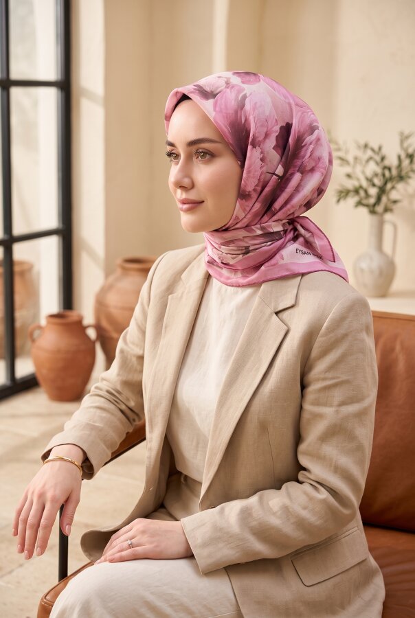 Eyş - Natural Çiçek Desen Eşarp Serisi Gülkurusu