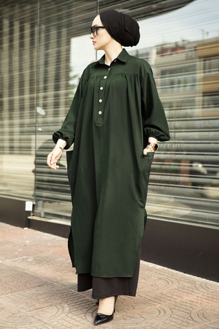 Naturel Tunik 100MD-5533 Haki - Thumbnail