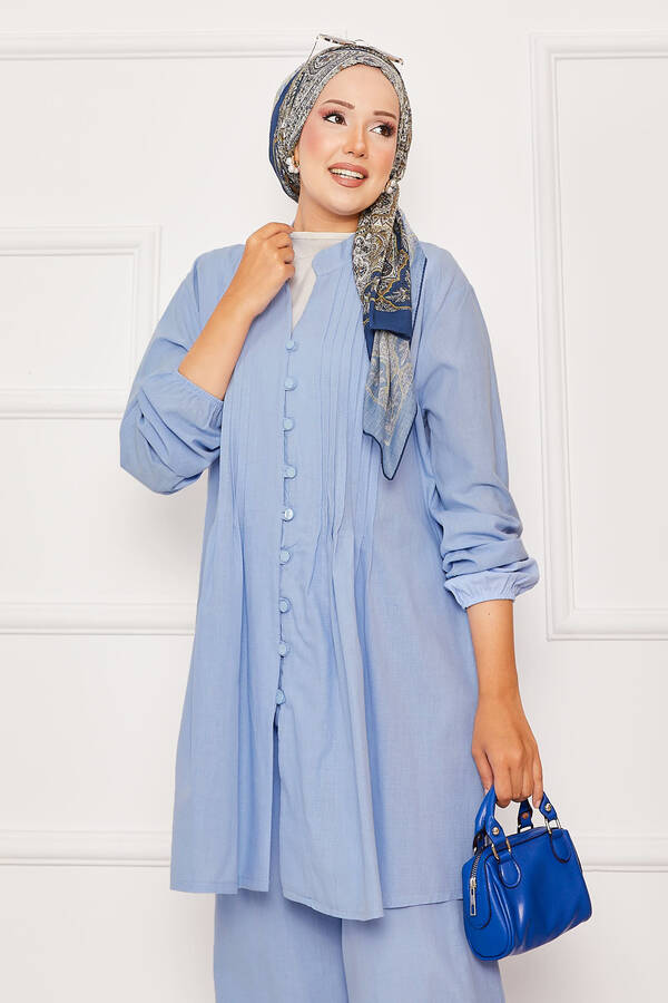 Htn - Nervür Detaylı Brit Düğmeli İkili Takım Mavi (1) Htn - Nervür Detaylı Brit Düğmeli İkili Takım Mavi (1)