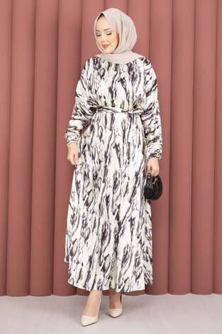 Neva Beli Büzgülü Kuşaklı Elbise Siyah - Thumbnail