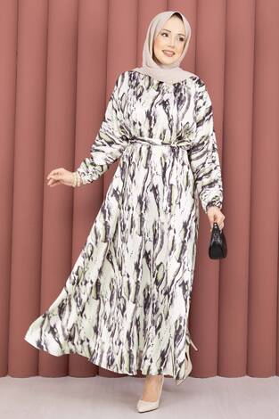 Neva Beli Büzgülü Kuşaklı Elbise Siyah