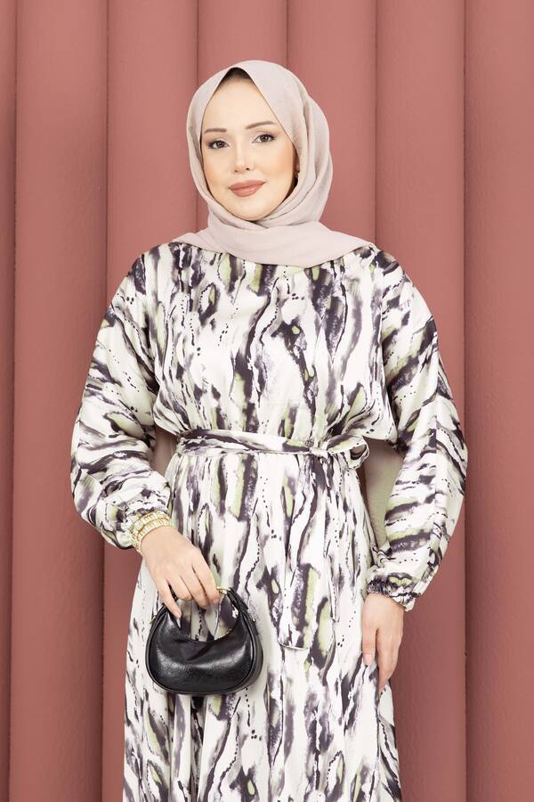 MD - Neva Beli Büzgülü Kuşaklı Elbise Siyah (1)