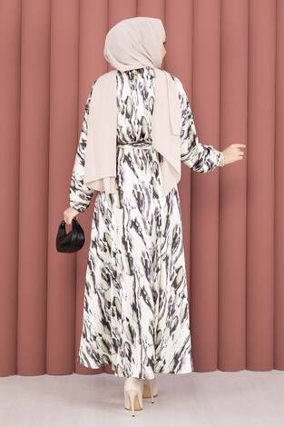 Neva Beli Büzgülü Kuşaklı Elbise Siyah - Thumbnail