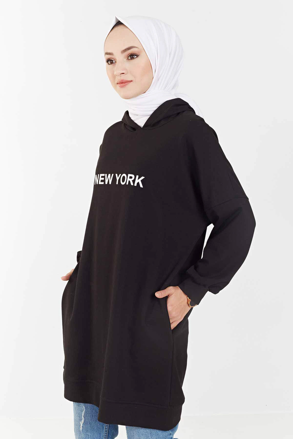 New York Baskılı Spor Tunik 100MD7323 Siyah