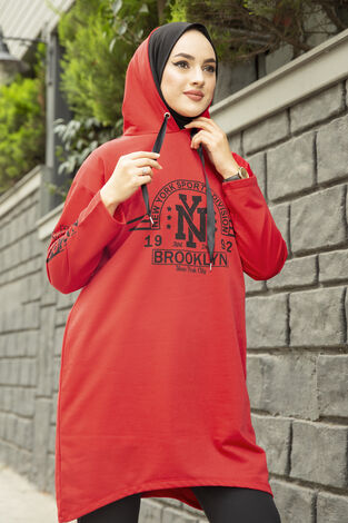 Siyah New York Yazılı Spor Tunik 120NY-4875 Kırmızı - Thumbnail