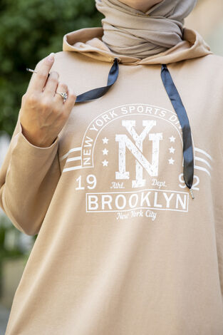 New York Yazılı Spor Tunik 120NY-4875 Bej - Thumbnail
