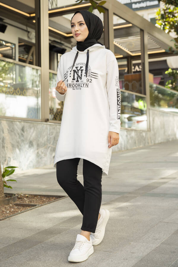 NY - New York Yazılı Spor Tunik 120NY-4875 Beyaz