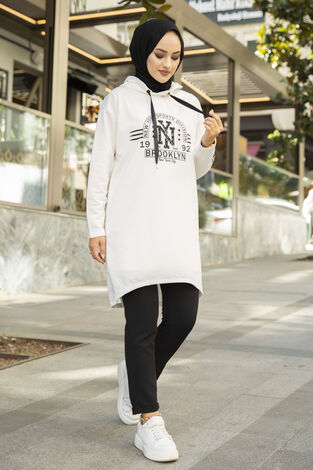 New York Yazılı Spor Tunik 120NY-4875 Beyaz - Thumbnail