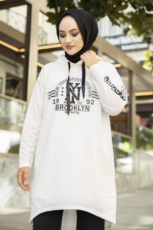 NY - New York Yazılı Spor Tunik 120NY-4875 Beyaz (1)