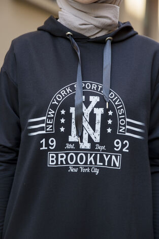 New York Yazılı Tesettür Spor Tunik 120NY-4875 Siyah - Thumbnail
