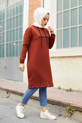 Newyork Sweat-tunik 9066-7 Kiremit - Thumbnail