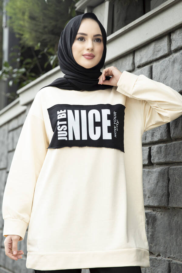 NY - Nice Yazılı Sweat 120NY-5361 Krem-Siyah (1)