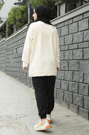 Nice Yazılı Sweat 120NY-5361 Krem-Siyah - Thumbnail
