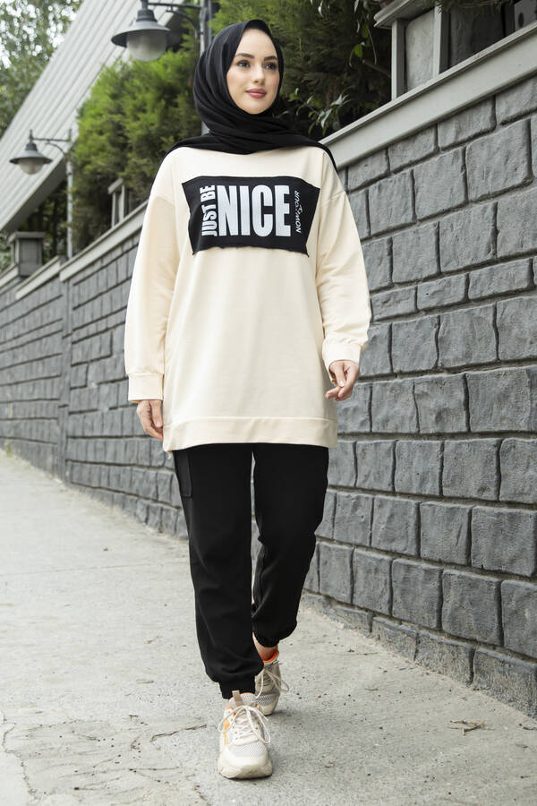 NY - Nice Yazılı Sweat 120NY-5361 Krem-Siyah