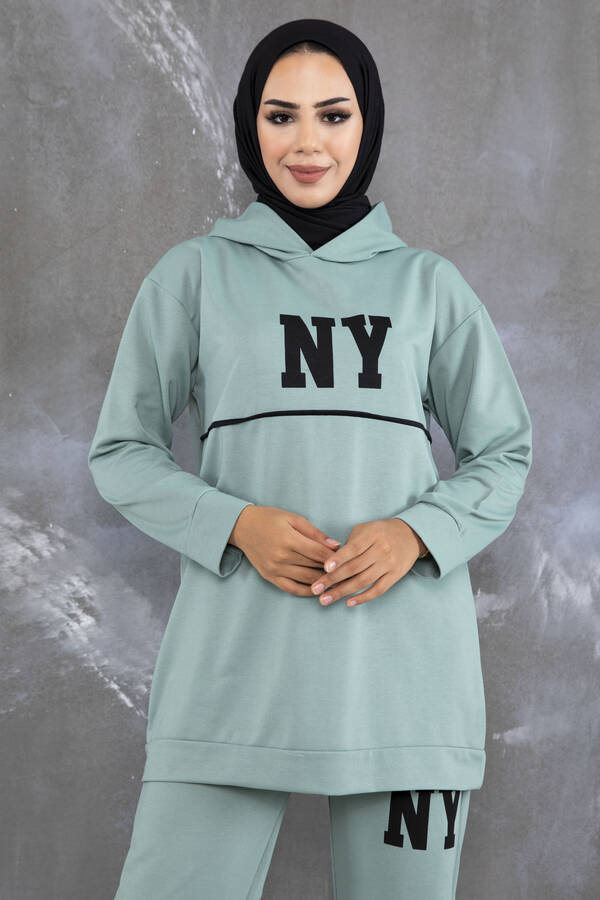 Yns - NY Baskılı İkili Tesettür Takım Mint