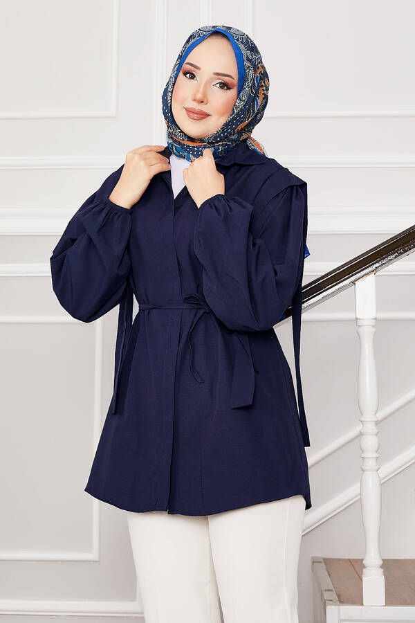 Asm - Omuz Detaylı Gizli Düğmeli Tesettür Gömlek Lacivert (1) Asm - Omuz Detaylı Gizli Düğmeli Tesettür Gömlek Lacivert (1)
