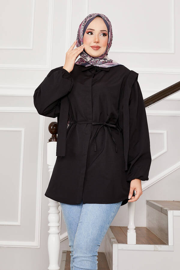 Asm - Omuz Detaylı Gizli Düğmeli Tesettür Gömlek Siyah (1) Asm - Omuz Detaylı Gizli Düğmeli Tesettür Gömlek Siyah (1)