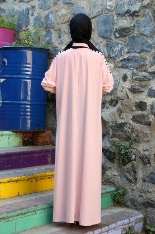 Omuzları İncili Ferace Elbise 8972-2 - Thumbnail