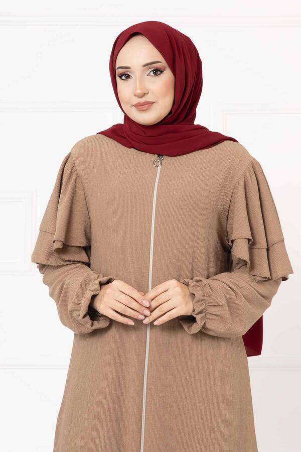 Df - Omzu Fırfırlı Kolu Büzgülü Ferace Camel (1) Df - Omzu Fırfırlı Kolu Büzgülü Ferace Camel (1)