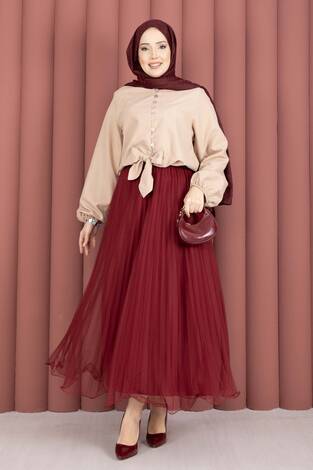 Önden Bağlamalı Etek Üstü Bluz Bej