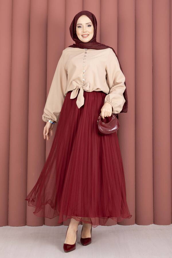 Svs - Önden Bağlamalı Etek Üstü Bluz Bej