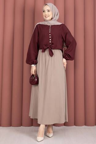 Önden Bağlamalı Etek Üstü Bluz Bordo - Thumbnail