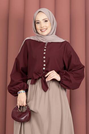 Önden Bağlamalı Etek Üstü Bluz Bordo - Thumbnail