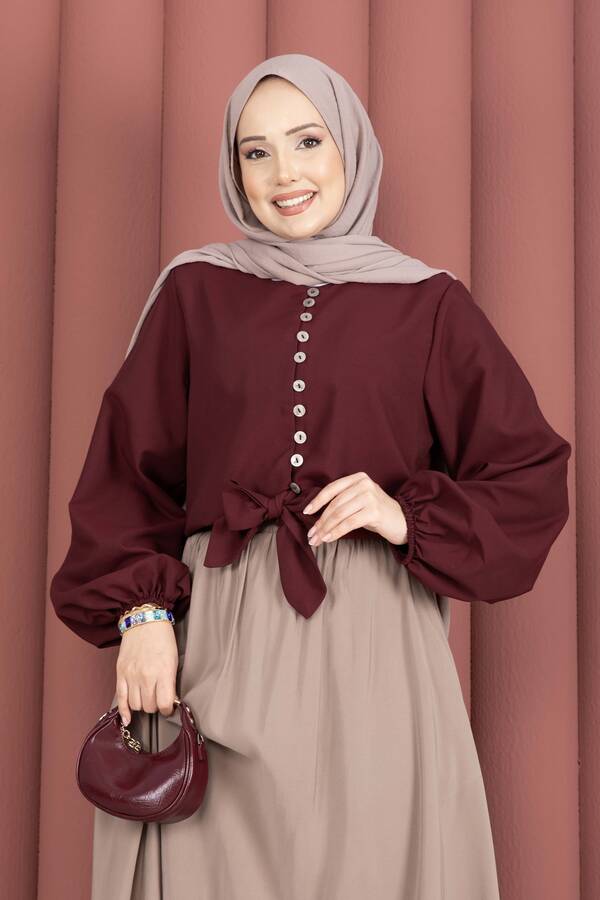 Svs - Önden Bağlamalı Etek Üstü Bluz Bordo (1)