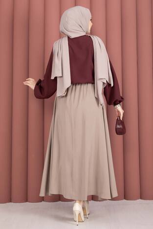 Önden Bağlamalı Etek Üstü Bluz Bordo - Thumbnail