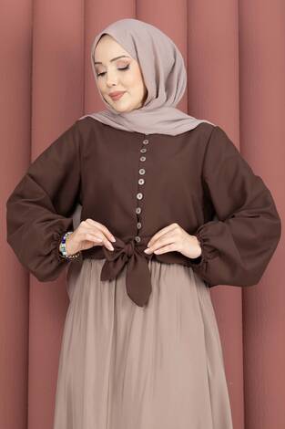 Önden Bağlamalı Etek Üstü Bluz Kahve - Thumbnail