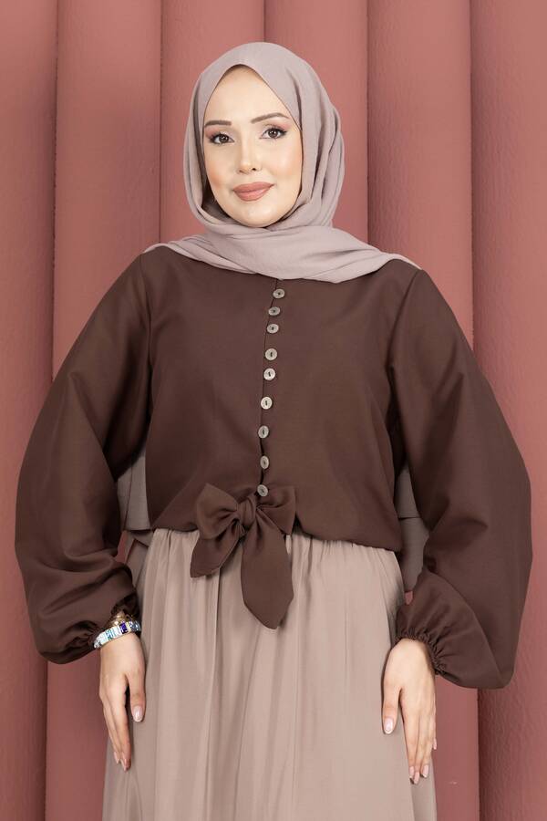 Svs - Önden Bağlamalı Etek Üstü Bluz Kahve (1)