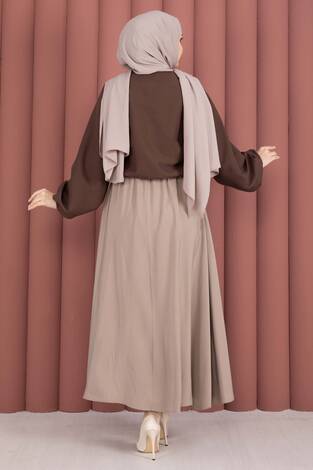 Önden Bağlamalı Etek Üstü Bluz Kahve - Thumbnail
