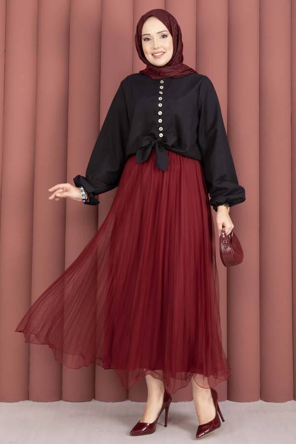 Svs - Önden Bağlamalı Etek Üstü Bluz Siyah