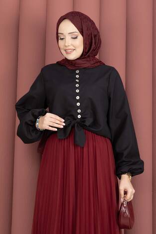 Önden Bağlamalı Etek Üstü Bluz Siyah - Thumbnail