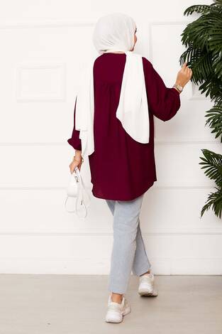 Önden Düğmeli Kimono Gömlek Bordo - Thumbnail
