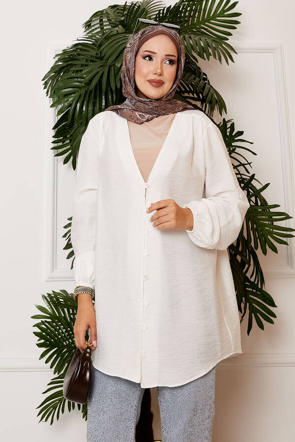 Svs - Önden Düğmeli Kimono Gömlek Ekru (1) Svs - Önden Düğmeli Kimono Gömlek Ekru (1)