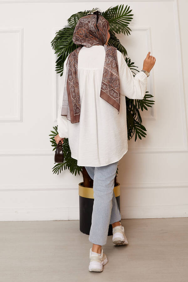 Önden Düğmeli Kimono Gömlek Ekru - 4