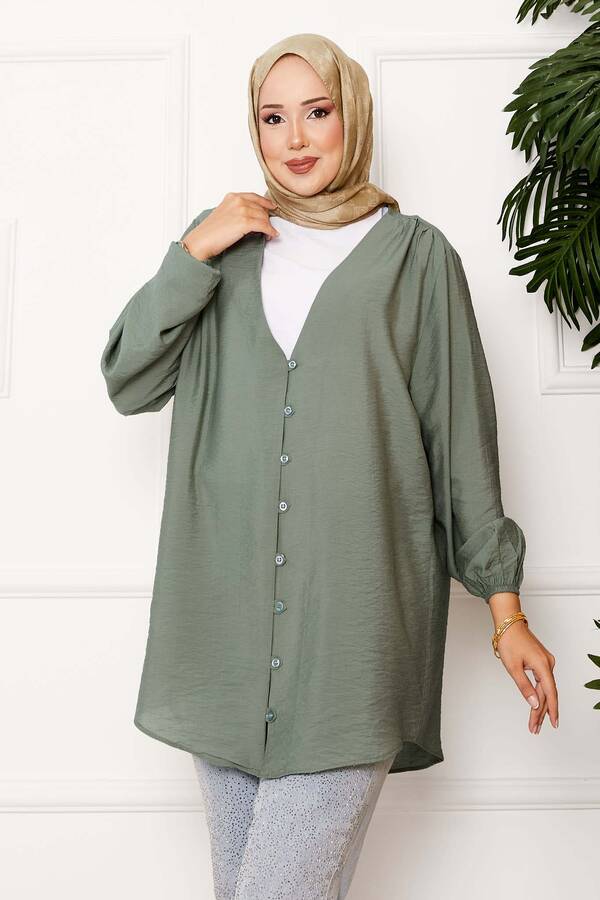 Svs - Önden Düğmeli Kimono Gömlek Haki (1)