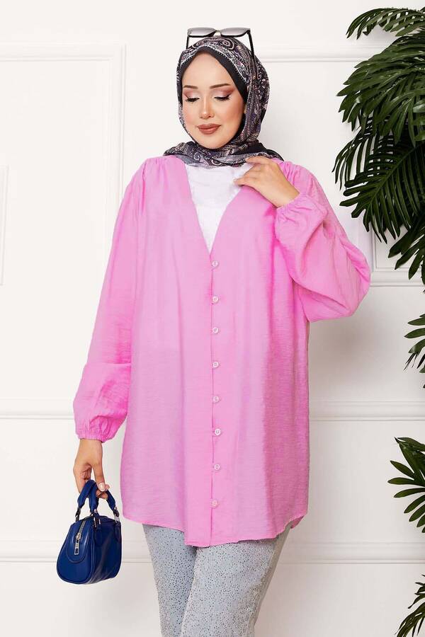 Svs - Önden Düğmeli Kimono Gömlek Koyu Pembe (1)