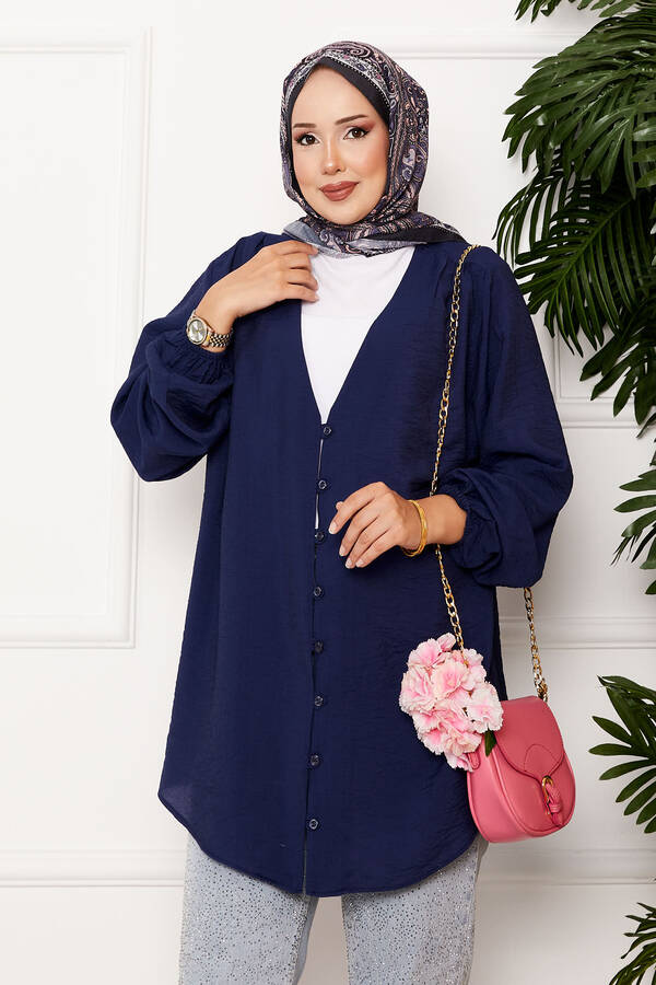 Svs - Önden Düğmeli Kimono Gömlek Lacivert (1) Svs - Önden Düğmeli Kimono Gömlek Lacivert (1)
