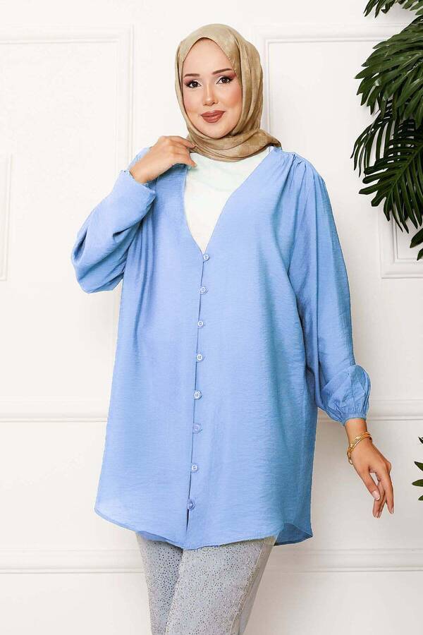 Svs - Önden Düğmeli Kimono Gömlek Mavi (1) Svs - Önden Düğmeli Kimono Gömlek Mavi (1)