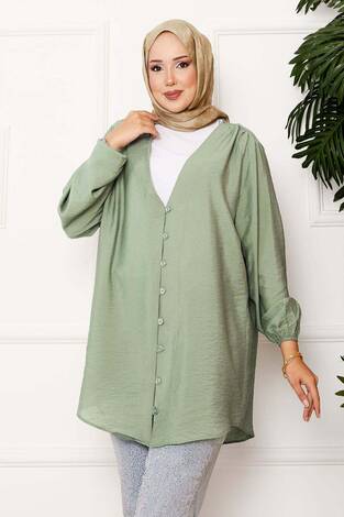 Önden Düğmeli Kimono Gömlek Mint - Thumbnail