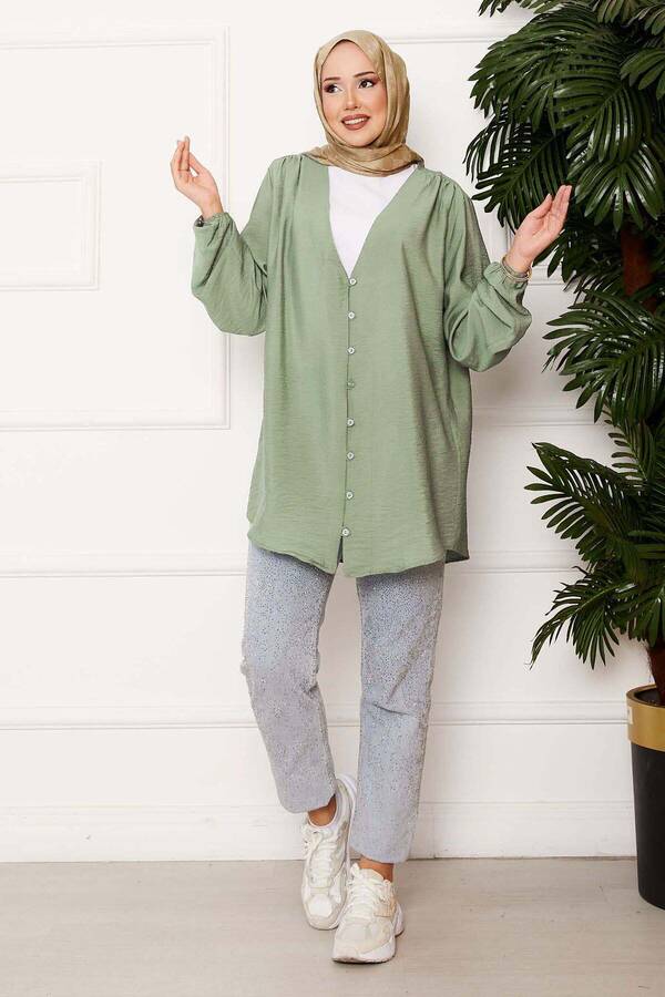 Svs - Önden Düğmeli Kimono Gömlek Mint