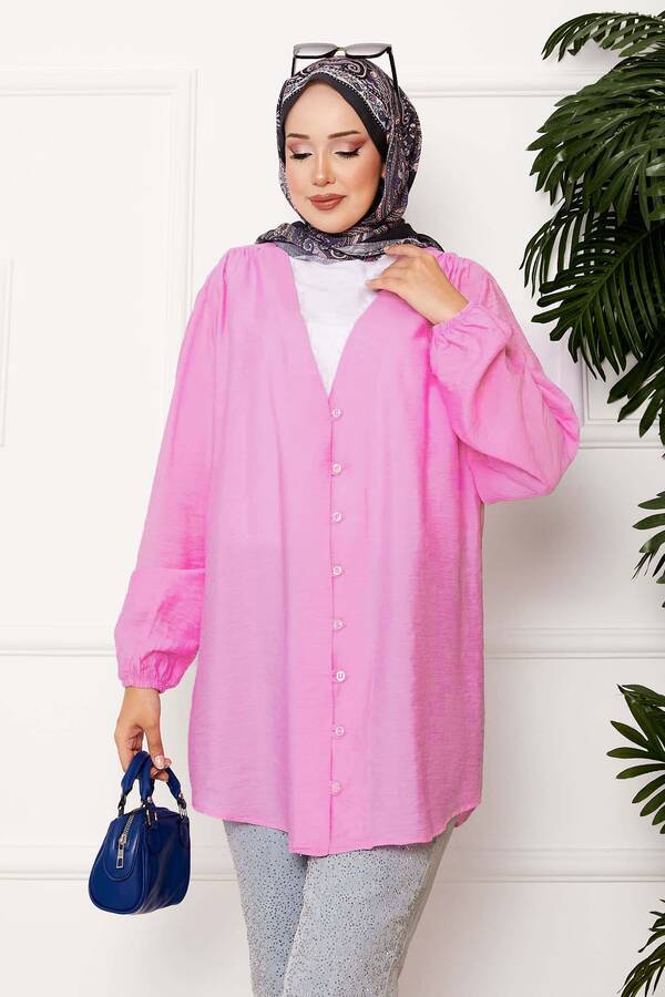 Svs - Önden Düğmeli Kimono Gömlek Pembe (1) Svs - Önden Düğmeli Kimono Gömlek Pembe (1)
