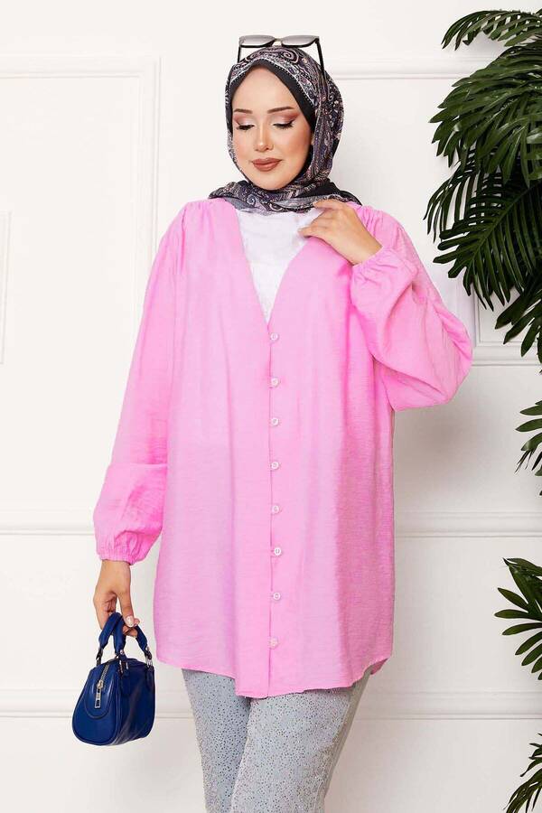 Svs - Önden Düğmeli Kimono Gömlek Pembe (1)