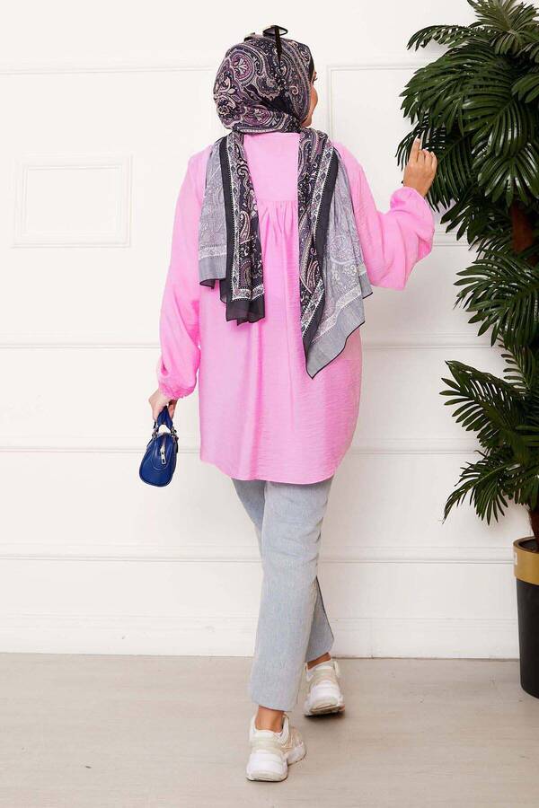 Önden Düğmeli Kimono Gömlek Pembe - 4