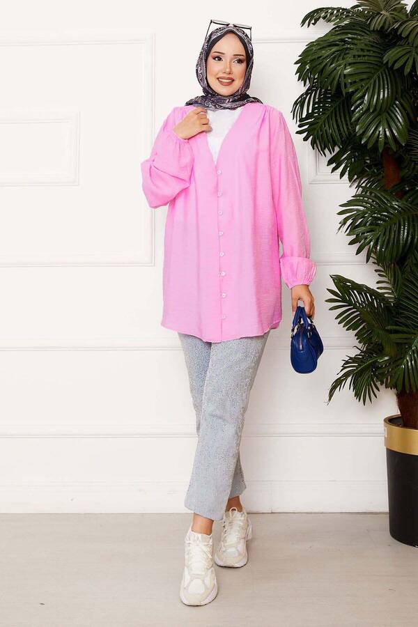 Svs - Önden Düğmeli Kimono Gömlek Pembe
