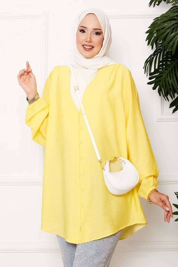Svs - Önden Düğmeli Kimono Gömlek Sarı (1)