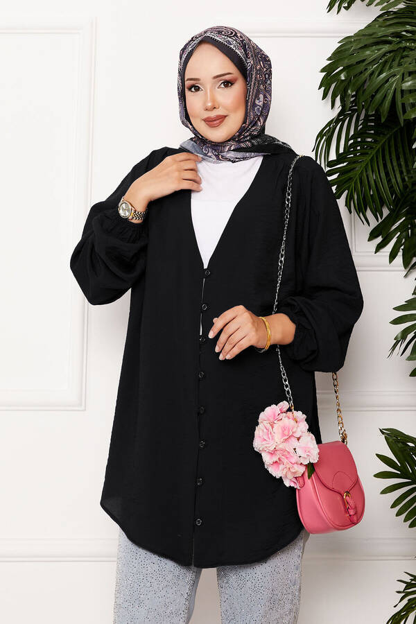 Svs - Önden Düğmeli Kimono Gömlek Siyah (1) Svs - Önden Düğmeli Kimono Gömlek Siyah (1)